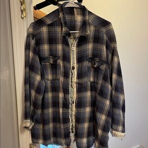 Magnolia Pearl Navy and Cream Plaid Button Down Shirt